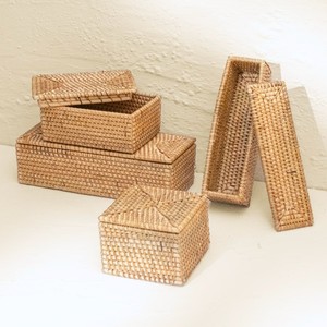 Cajas de almacenamiento apilables de ratán a bajo precio, cajas con tapa, cestas trenzadas, contenedores naturales al por mayor. - Product Image 2