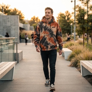 Custom <b>Orange</b> Black Tie Dye Hoodie <b>Men's</b> Pullover <b>Sweatshirt</b> Streetwear Hooded <b>Sweatshirt</b> With Logo - Product Image 4