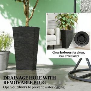 Set of 3 Black Conical Outdoor Flower Pots Space-Saving Planters - Product Image 3