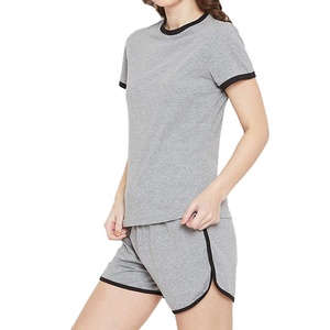 ชุดเสื้อผ้า2ชิ้นสำหรับผู้หญิง,ชุดออกกำลังกายแขนสั้นผ้าฝ้าย2023สำหรับผู้หญิงชุดเสื้อกางเกงขี่จักรยานชุดเสื้อผ้าสำหรับใส่ออกกำลังกายในฤดูร้อนปี100% - Product Image 4