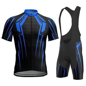 Unisex <b>Cycling</b> Jersey Set Blue Black Mountain Bike Pattern Short Sleeve Bike Clothing for Men Women - Product Image 6
