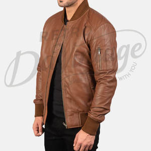 Chaqueta de Cuero Marrón Personalizada para Hombre, Estilo Bomber, con Detalle de Acolchado de Diamantes, Chaqueta de Piloto MA-1, Corte Ajustado, Cuero de Oveja Auténtico - Product Image 6