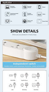 Universal Type PP Prevents Fire Materials UK/EU Wholesale WISH Customize Design <b>Plug</b> <b>Extension</b> <b>Socket</b> 2000W - Product Image 2