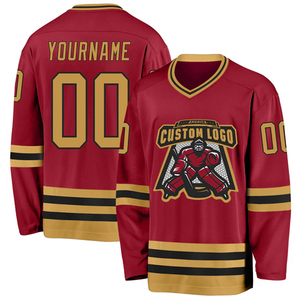 Maillot de hockey sur glace rouge pour hommes, col en V, manches longues, impression sublimée, polyester respirant, vêtements pour adultes - Product Image 3