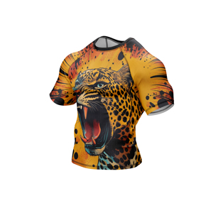 <b>Men's</b> Short Sleeve Rash Guard Leopard Print Quick Dry Polyester <b>Compression</b> <b>Shirt</b> Adult Sport Top - Product Image 3