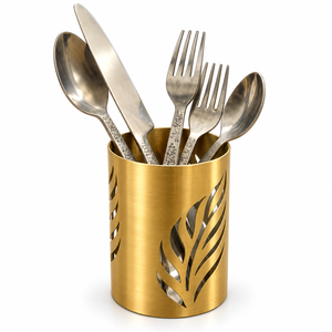 Cubertería Decorativa de Acero Inoxidable con Acabado en Oro Rosa y Soporte – Organizador de Utensilios con Diseño de Hojas - Product Image 3