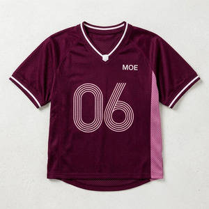 Custom Breathable Boxy Drop Shoulder Mesh Sports Tee Blank Soccer Jersey women's shirt Oversized Y2K Retro Varsity Game Day <b>Top</b> - Product Image 4