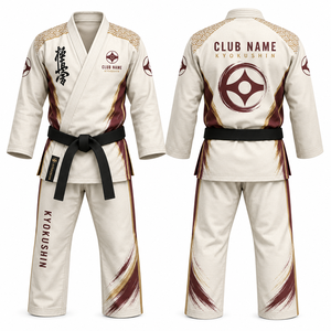 MEGAMAPLE Kyokushin Karate Gi Heat-Transfer Printed <b>White</b> Maroon Gold V-Neck Full Sleeve Moisture Wicking 100% Cotton All - Product Image 1