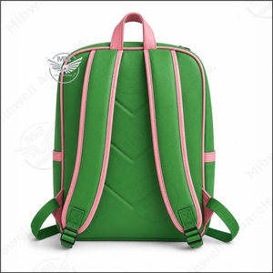 Sac à dos personnalisé AKA Green Pink Backpack 1908, style preppy, sac à dos souple avec fermeture éclair et plusieurs poches - Product Image 2