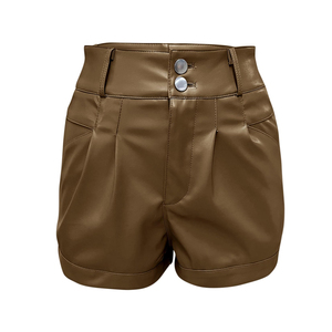 High Waist Professional Manufacture Plus Size Breathable Skinny Fit Custom Design Made Women <b>Leather</b> <b>Shorts</b> Fashionable - Product Image 3