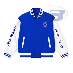 Veste universitaire Zeta Phi Beta ZPB Sorority, bleu et blanc, broderie de lettres grecques, style universitaire, veste de baseball pour femmes - Product Image 1