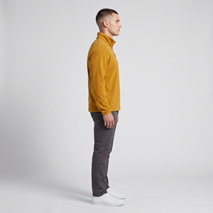 Dumela Men's Mustard Fleece <b>Quarter</b> <b>Zip</b> Pullover With <b>White</b> Logo Front Print Regular Fit Casual Autumn Wear - Product Image 4