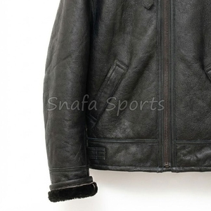 Bomber Shearling Sheepskin Leather <b>Jacket</b> for <b>Men</b> Flying Biker Style Warm Fur Lined <b>Canvas</b> OEM Customizable - Product Image 4