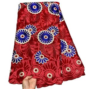 Tela de encaje africana de lujo con bordado suizo de algodón y pedrería para vestido de fiesta de boda. - Product Image 1