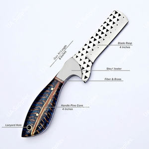 Cuchillo de vaquero occidental tipo Bull Cutter de acero inoxidable extra afilado con espiga completa, con funda y mango de resina de piña OEM/OBM - Product Image 2