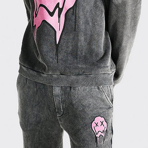 Ensemble de survêtement unisexe délavé à l'acide, sweat à capuche et pantalon, impression personnalisée, streetwear, joggers, manches longues, coupe ample, 100% polyester - Product Image 6