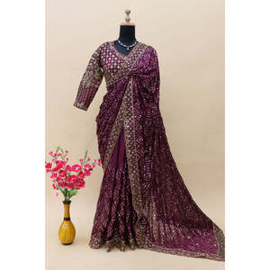 Sari Ecológico para Mujer de Sai Creation Designer con Elegante Bordado Multihilo y Lentejuelas - Product Image 5