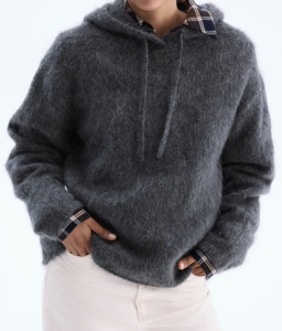 Hoodie en mohair sur mesure, fabricant de tricots de luxe, hoodie en tricot dégradé avec cordon de serrage, mélange de laine mohair pour homme - Product Image 2