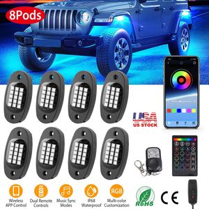 Kit de 8 pods d'éclairage LED RGB pour voiture, 12V DC, néons de voiture étanches IP68, éclairage sous châssis, accessoires d'éclairage de voiture avec double télécommande - Product Image 1