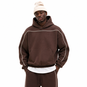 OME Custom Oversized Hoodie Brown Pullover Streetwear Sweatshirt Contrast Piping Y2K OEM Wholesale Private Label Supplier USA - Product Image 1