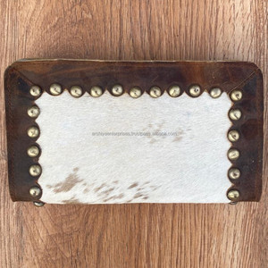 Portefeuille en cuir de vachette véritable fait main femmes portefeuille mince en cuir véritable fermeture éclair pochette sac à main vache impression sac à main portefeuille cadeaux pour elle - Product Image 3