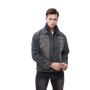 Veste en jean délavé pour homme, coupe droite, boutonnée, couleur unie, décontractée, pour l'automne, en coton, avec détails de surpiqûres - Product Image 1