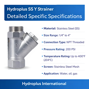 Hydroplus International 1/2 in Stainless Steel Y <b>Strainer</b> Control Manual OEM Threaded Flanged Butt Welded for Water Oil Gas Air - Product Image 2