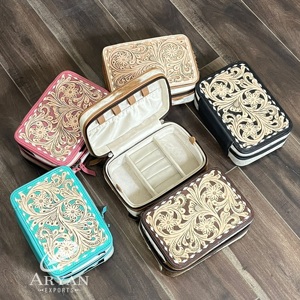 Wholesale Factory Price Tooled Genuine Leather Portable Jewelry <b>Cases</b> Luxury Style Women Necklace & Rings Organizer For Travel - Product Image 1