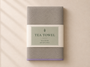 Essuie-tout de cuisine 100% lin taupe, essuie-tout en lin de couleur unie naturelle avec bordure lavande |   Serviette de cuisine en lin de qualité supérieure - Product Image 2