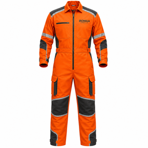 Custom Orange Black Hi Visibility Spandex Reflective Workwear Coverall Heavy Duty Industrial Mechanic Uniform Cargo Pockets - Product Image 1