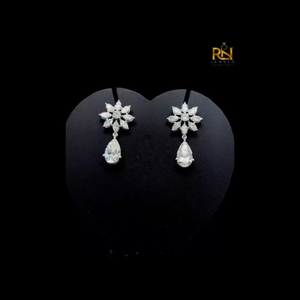 Floral Starburst Pear Drop <b>Earrings</b> Lab Grown <b>Diamond</b> Marquise Round Cluster <b>Dangle</b> <b>Earrings</b> 9K 14K 18K Solid Gold Fine Jewelry - Product Image 1