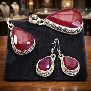 Red Quartz 925 Sterling Silver Pendant Earrings Jewelry Set Handmade Gemstone Design For Women Wholesale Fashion - Product Image 4