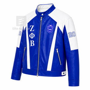 Veste en cuir personnalisée Zeta Phi Beta Sorority bleue et blanche avec logo brodé, style décontracté pour femme, doublure en polyester - Product Image 2