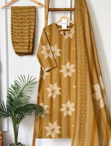 Floral Stripe Printed <b>Kurta</b> Pant Set With Dupatta Cotton Blend Indian Pakistani <b>Women</b> Top Outfit - Product Image 6