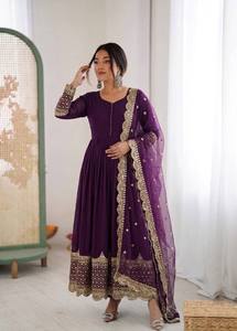 Premium Faux Georgette Anarkali Gown With Heavy <b>Net</b> Dupatta Embroidered Sequins Full Sleeves Festive Ethnic Wear Set - Product Image 5