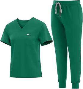 Conjunto de Uniformes Médicos para Mujer: Blusa Clásica con Cuello en V y Pantalones Jogger con Elástico, Traje de Enfermería Tejido - Product Image 1