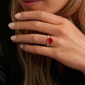 Bague en or pur 18 carats avec rubis naturel et diamant de laboratoire, bijoux semi-précieux, rubis indien naturel, fabrication OEM. - Product Image 4