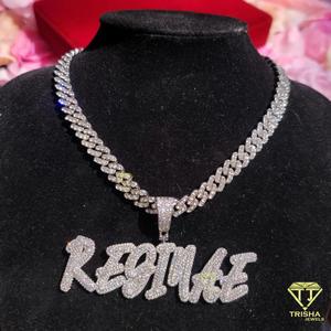 Hip Hop " MOMOO " Pendant Necklace <b>Iced</b> <b>Out</b> Baguette Lab Grown Diamond Bling <b>Chain</b> Luxury Jewelry - Product Image 1