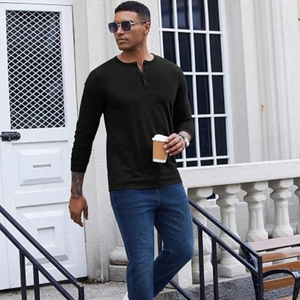 Chemise Henley à manches longues pour homme, haut léger extensible, t-shirt décontracté à col rond de couleur unie pour un usage quotidien - Product Image 3