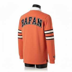 Maillot de rugby pour homme en coton polyester lourd 300 GSM, avec panneau à rayures orange, logo personnalisé en twill, pour polos - Product Image 5