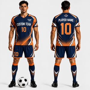 Conjunto de Uniforme de Fútbol al por Mayor: Camiseta, Pantalones Cortos y Calcetines, Polo de Manga Corta con Paneles Laterales Degradados Geométricos, Ligero y Ventilado - Product Image 1