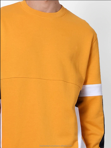 Sweat-shirt à col rond jaune pour homme, coupe classique, color block, pull décontracté, tricot d'automne, 100% coton - Product Image 6
