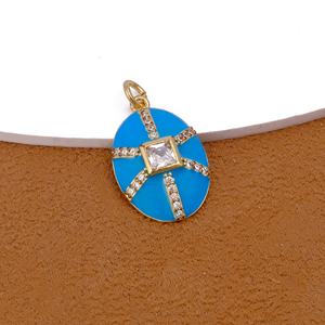 Elegante colgante ovalado de esmalte azul con piedra CZ central, abalorio geométrico chapado en oro para collar, joyería - Product Image 3