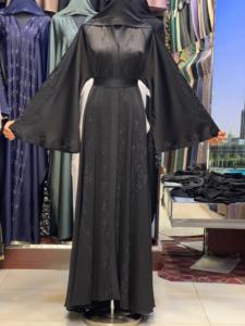 2026 Black <b>Sequined</b> Long Sleeve Floor Length Abaya Women's Modest Dress V Neck Loose Fit Middle East Style Daily Wear - Product Image 1