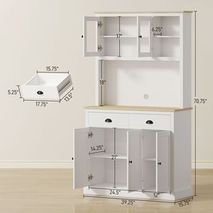 Mobile dispensa moderno bianco da 71 pollici con piano d'appoggio ampio e ripiani regolabili, armadio dispensa alto 71 pollici - Product Image 3