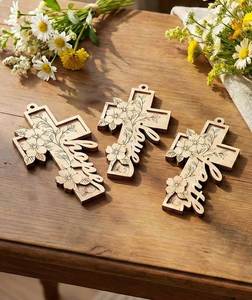 Ornement de Noël en bois en forme de croix, scène de la Nativité, « Pour nous, un enfant est né », Isaïe 9:6, décoration artisanale traditionnelle - Product Image 4