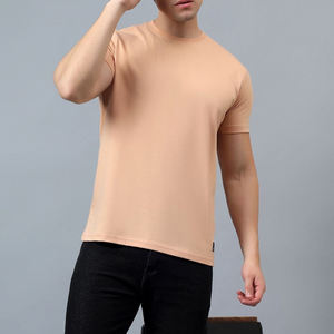 Camiseta de Manga Corta con Cuello Redondo para Hombre, Color Durazno, Corte Ajustado, Color Sólido, Informal, Tejida, Deportiva, Secado Rápido, 100% Algodón - Product Image 1