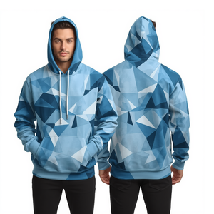 Sudadera con Capucha Azul Cielo para Hombre, Diseño Sublimado con Patrón de Fragmentos, Estilo Casual y Holgado - Product Image 4