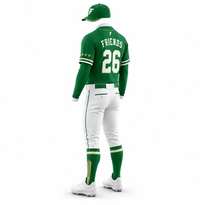 <b>Baseball</b> Uniform Set Green White Full Sleeve Moisture Wicking Men's Team Jersey Pants With Embroidery Logo - Product Image 2