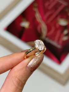 Luxury Oval Cut Diamond Half Bezel Solitaire <b>Ring</b> 2.02CT 18K Solid Gold Romantic Engagement Charm Gift For Girlfriends - Product Image 5
